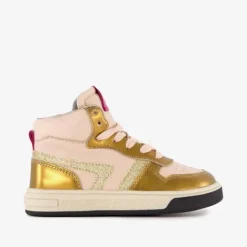 Groot Hoge leren meisjes sneaker roze goud Online
