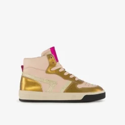 Groot Hoge leren meisjes sneaker roze goud Outlet