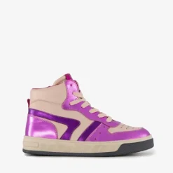 Groot Hoge leren meisjes sneakers paars beige Clearance