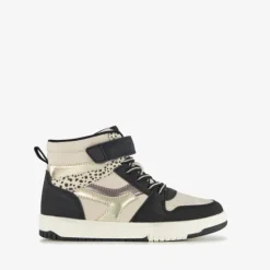 Blue Box Hoge meisjes sneakers met panterprint details zwart beige Outlet