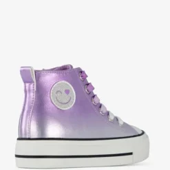 Blue Box Hoge meisjes sneakers paars smiley