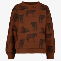 Unsigned Jongens sweater met wolven bruin New