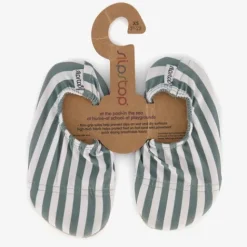 Slipstop Kinder schoenen wit met groene strepen New