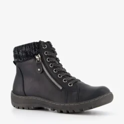 Blue Box Lage gevoerde dames veterboots zwart Discount