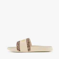 Puma Leadcat 2.0 dames badslippers met panterprint details beige