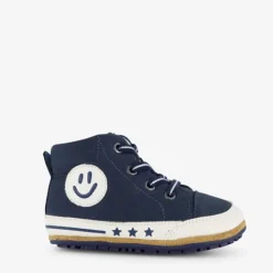 Groot Leren babyschoenen blauw met smiley Discount