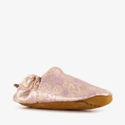 Groot Leren babyschoenen met bloemenprint roze