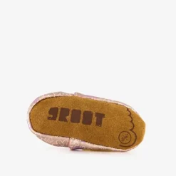 Groot Leren babyschoenen met bloemenprint roze