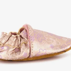 Groot Leren babyschoenen met bloemenprint roze