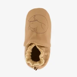 Groot Leren babyschoenen met vosje cognac