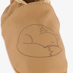 Groot Leren babyschoenen met vosje cognac