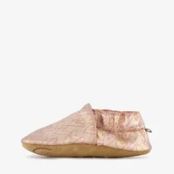 Groot Leren babyschoenen roze met hartjes