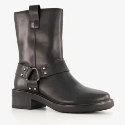 Harper Leren dames biker boots met studs zwart New