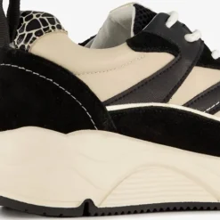 Hush Puppies Leren dames dad sneakers zwart beige Best