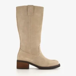 Harper Leren dames laarzen met hak beige