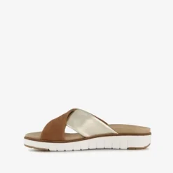 Hush Puppies Leren dames slippers bruin goud Outlet