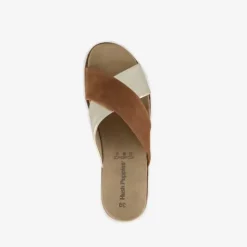 Hush Puppies Leren dames slippers bruin goud Outlet