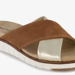 Hush Puppies Leren dames slippers bruin goud Outlet