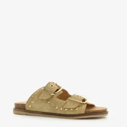 Harper Leren dames slippers met studs beige Online
