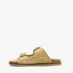 Harper Leren dames slippers met studs beige Online