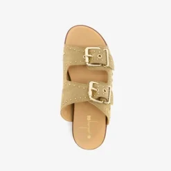 Harper Leren dames slippers met studs beige Online