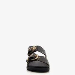 Harper Leren dames slippers met studs zwart goud Discount