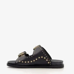 Harper Leren dames slippers met studs zwart goud Discount