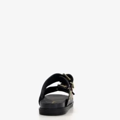 Harper Leren dames slippers met studs zwart goud Discount