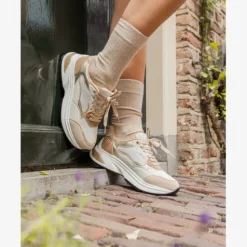 Harper Leren dames sneakers beige goud New