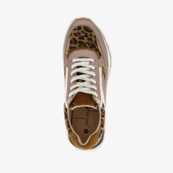 Harper Leren dames sneakers met panterprint goud New