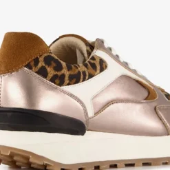 Harper Leren dames sneakers met panterprint goud New