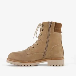 Output Leren dames veterboots beige Sale