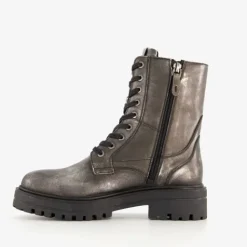 Harper Leren dames veterboots metallic zilver Best