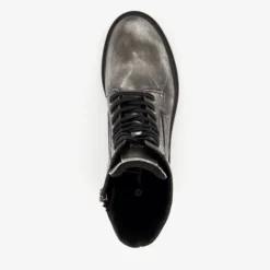 Harper Leren dames veterboots metallic zilver Best