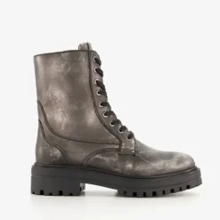 Harper Leren dames veterboots metallic zilver Best