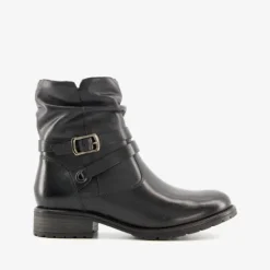Hush Puppies Leren enkellaarsjes met gesp zwart Sale