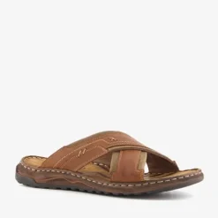 Van Beers Leren heren slippers cognac bruin Discount