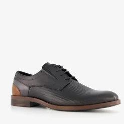 Van Beers Leren heren veterschoenen zwart dessin New