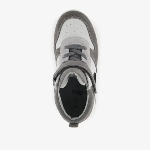 Stap Leren hoge jongens sneakers grijs wit