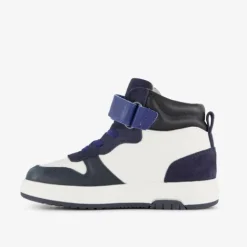 Stap Leren hoge jongens sneakers blauw wit