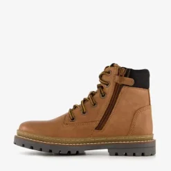 Braqeez Leren jongens veterboots cognac Hot