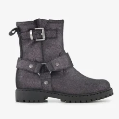 Stap Leren meisjes biker boots met glitters zwart Hot