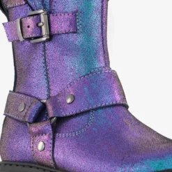 Stap Leren meisjes biker boots met glitters paars Clearance