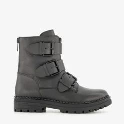 Groot Leren meisjes biker boots zwart Sale