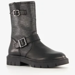 Groot Leren meisjes biker boots zwart Sale
