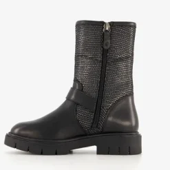 Groot Leren meisjes biker boots zwart Sale