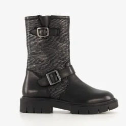 Groot Leren meisjes biker boots zwart Sale