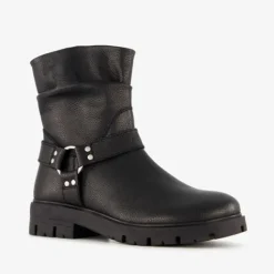 Groot Leren meisjes biker boots zwart Discount