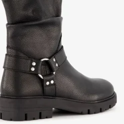 Groot Leren meisjes biker boots zwart Discount