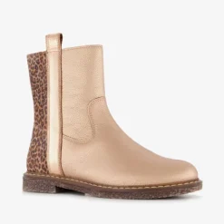 Groot Leren meisjes enkellaarsjes met panterprint details goud Best